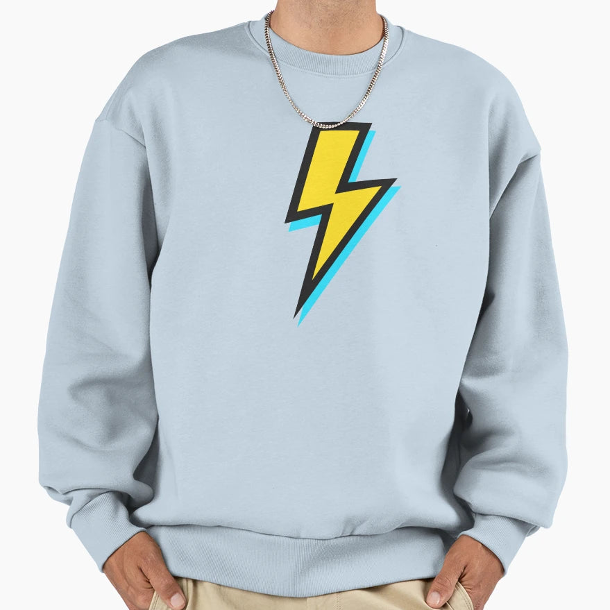 Yellow Lightning Bolts Bright Blue Sweatshirt - Graphic Print for Adults - T-Shirt, Sweatshirt, Hoodie
