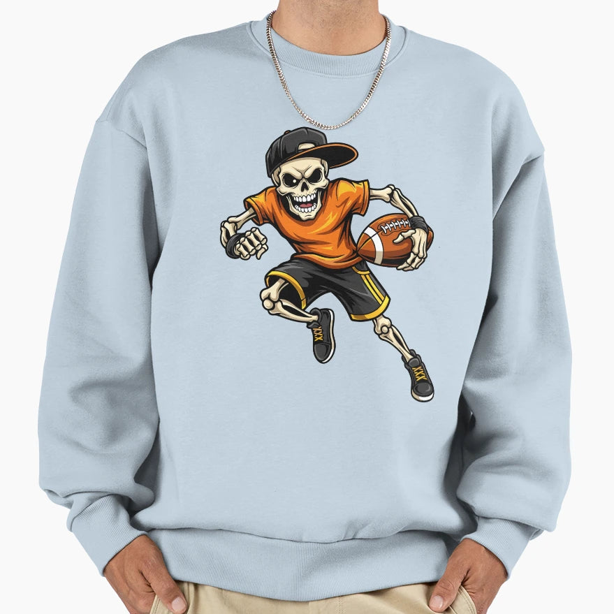 Skeleton Football Player Holding Ball Sweatshirt - Graphic Print for Adults - T-Shirt, Sweatshirt, Hoodie