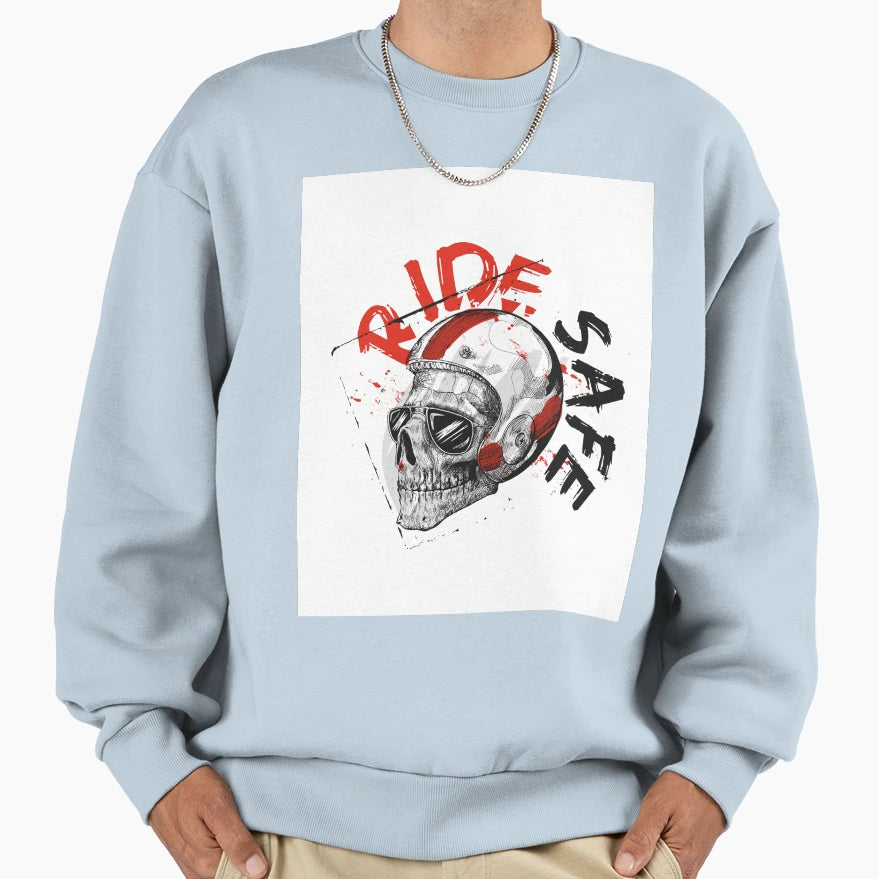 Ride Safe Skull Biker Sweatshirt - Unique Graphic Men Women - T-Shirt, Sweatshirt, Hoodie
