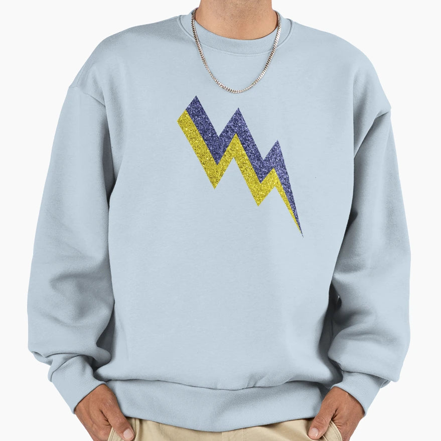 Blue Gold Glitter Lightning Silhouette Sweatshirt - Custom Art Print Unisex - T-Shirt, Sweatshirt, Hoodie