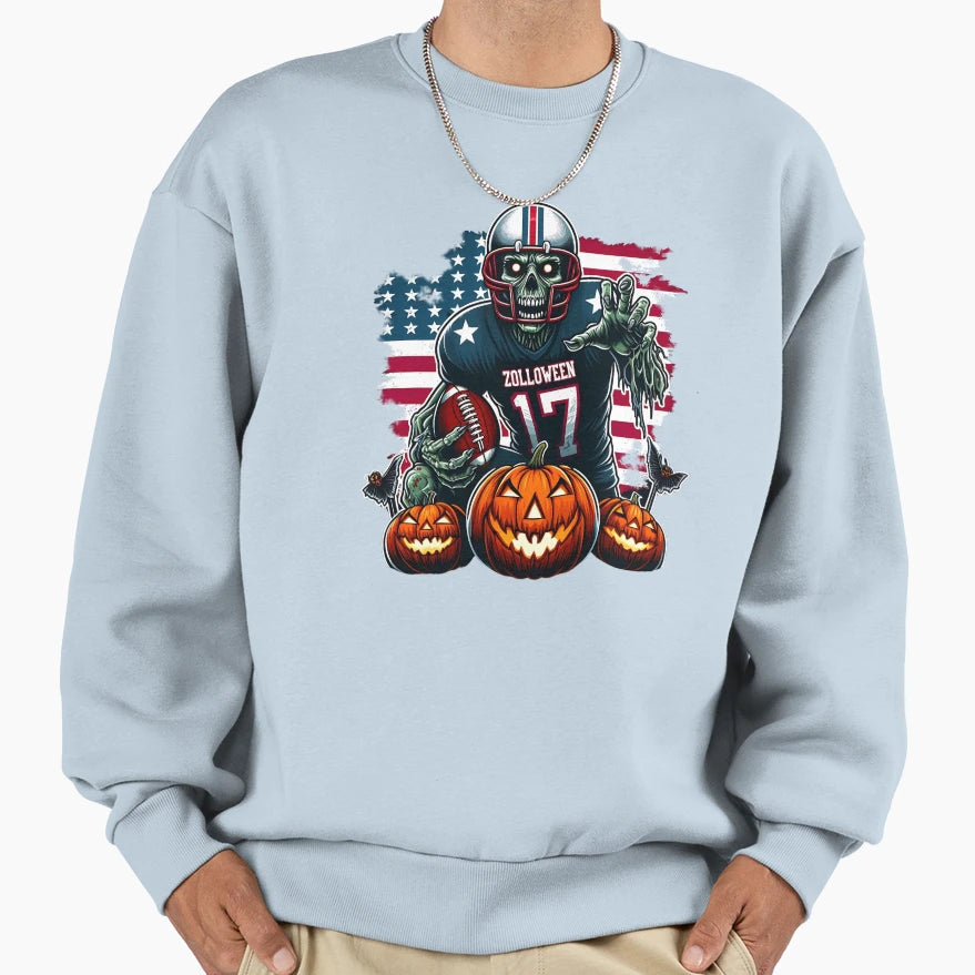 Football Zombie Player Halloween Sweatshirt - Minimalist Print Men Women - T-Shirt, Sweatshirt, Hoodie
