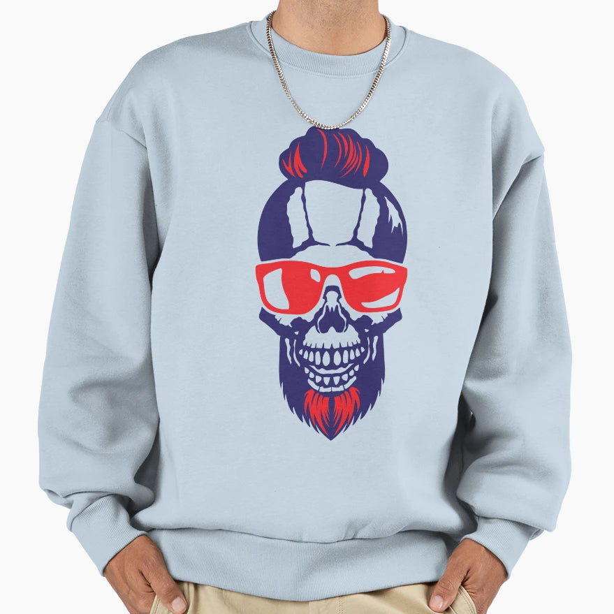 Skull Hipster Sunglasses Beard Sweatshirt - Custom Art Print Unisex - T-Shirt, Sweatshirt, Hoodie