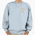 V Blanc Glitter Varsity Letter Sweatshirt - Casual Everyday Wear Unisex - T-Shirt, Sweatshirt, Hoodie
