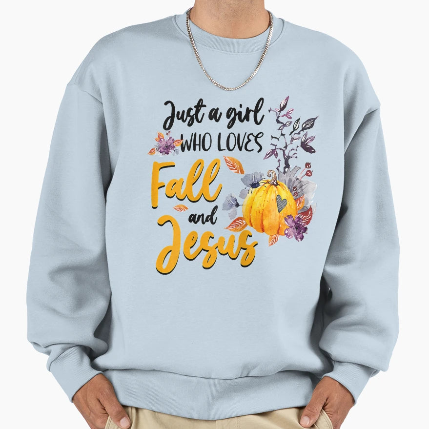 Womens Just Who Loves Fall And Jesus Sweatshirt - Unique Graphic for Adults - T-Shirt, Sweatshirt, Hoodie