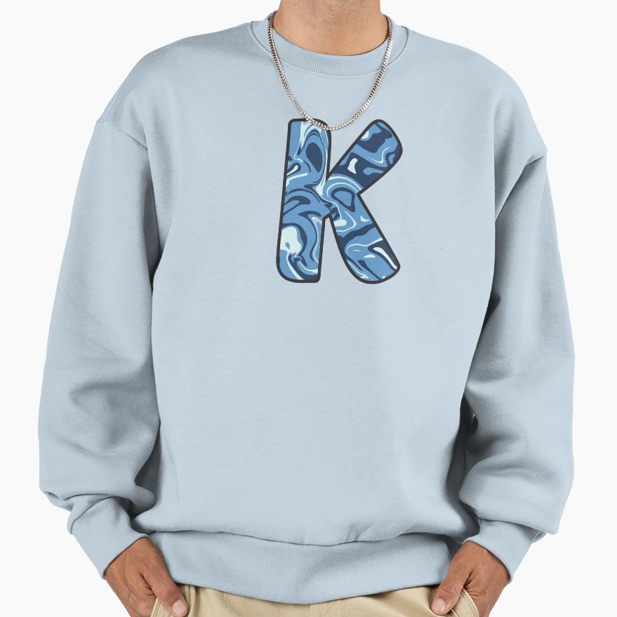 K Blue Marble Alphabet Letter Sweatshirt - Unique Graphic Men Women - T-Shirt, Sweatshirt, Hoodie
