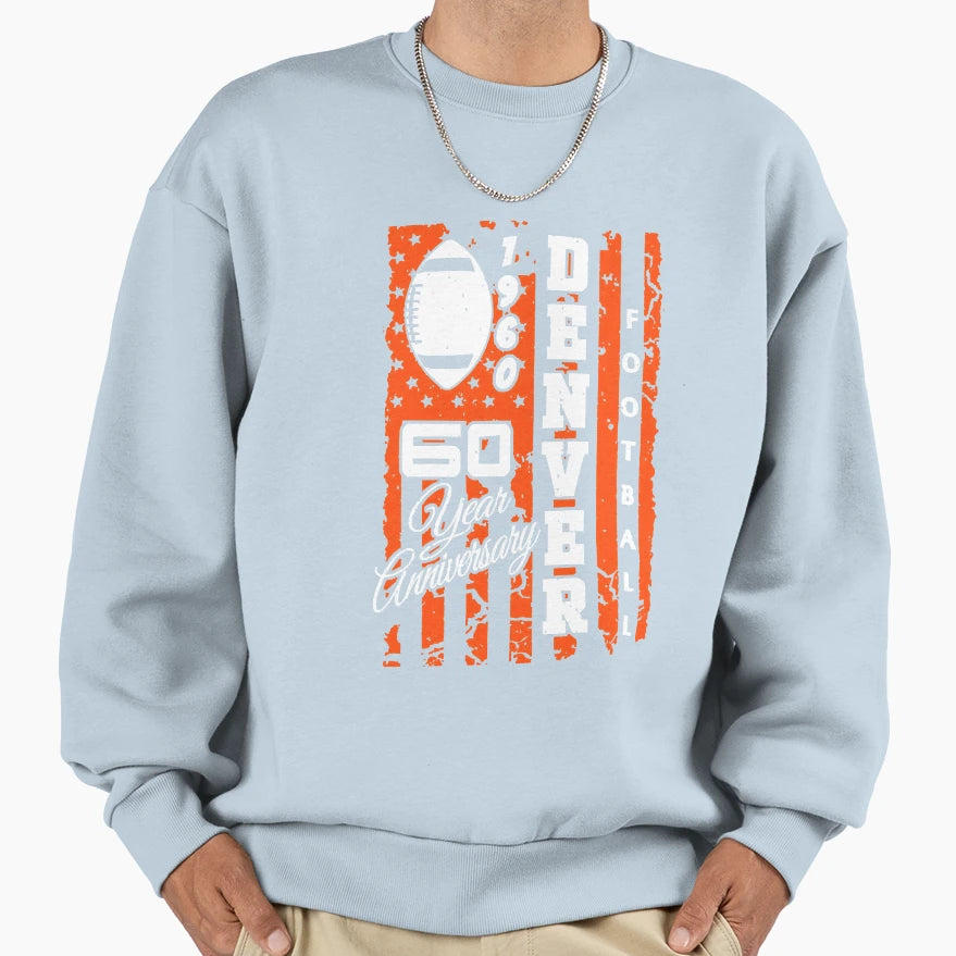 Denver Football 60 Year Anniversary Sweatshirt - Graphic Print for Adults - T-Shirt, Sweatshirt, Hoodie