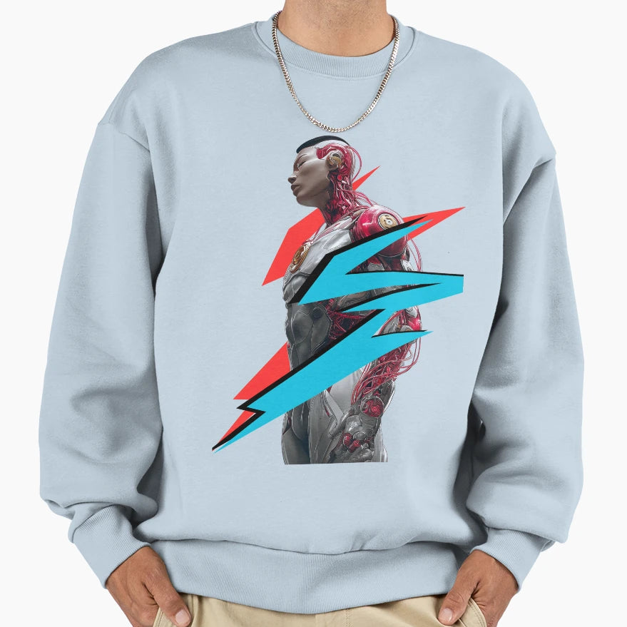 Cybernetic Warrior Lightning Power Sweatshirt - Graphic Print Unisex - T-Shirt, Sweatshirt, Hoodie