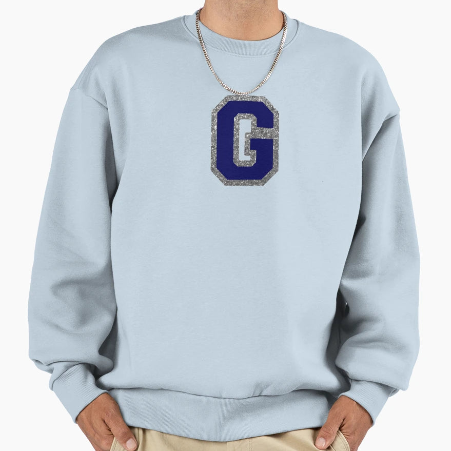 Silver And Navy Varsity Letter G Sweatshirt - Aesthetic Graphic Men Women - T-Shirt, Sweatshirt, Hoodie