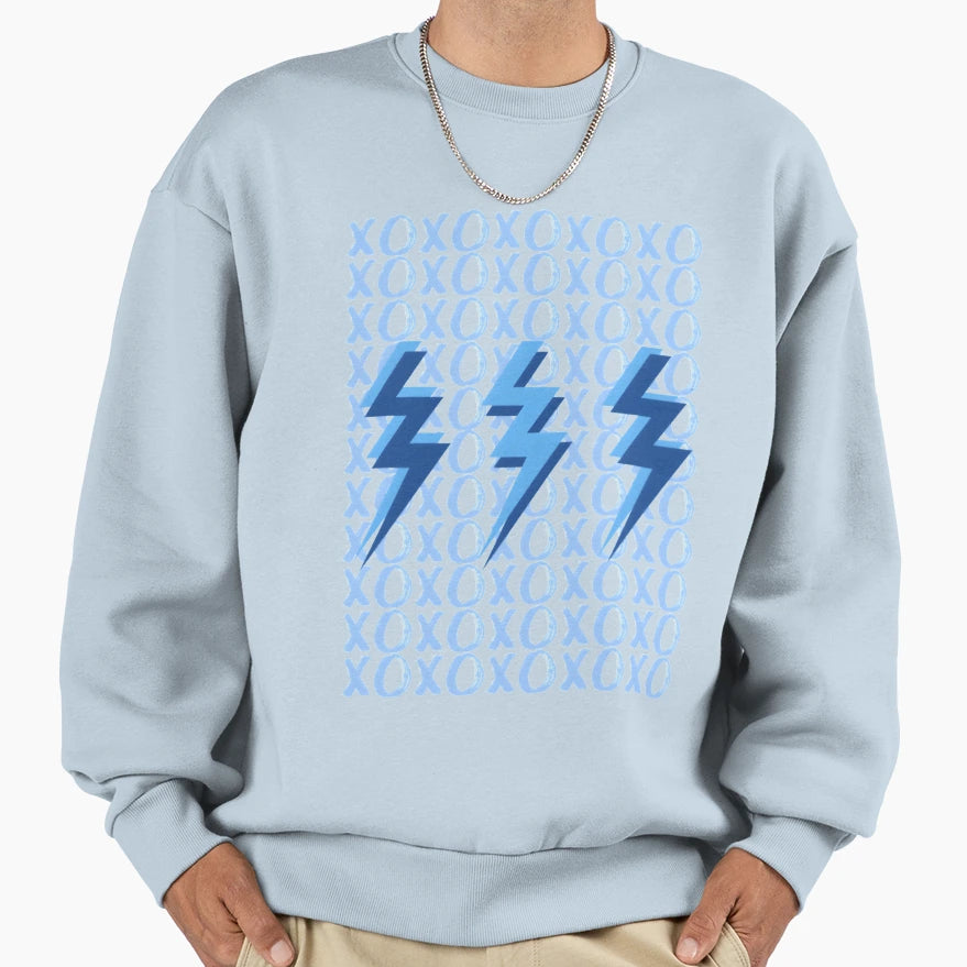 Xoxo Lightning Bolts Blue Sweatshirt - Novelty Apparel Unisex - T-Shirt, Sweatshirt, Hoodie