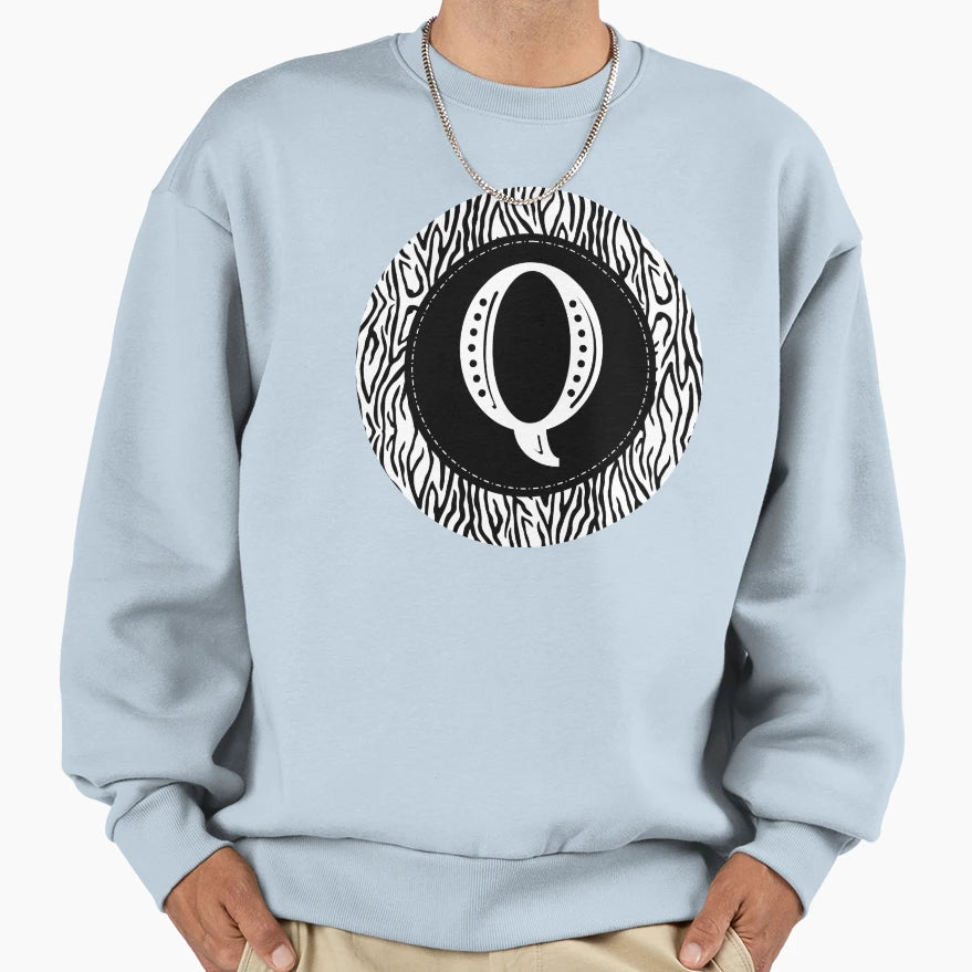 Zebra Monogram Letter Q Sweatshirt - Minimalist Print for Adults - T-Shirt, Sweatshirt, Hoodie