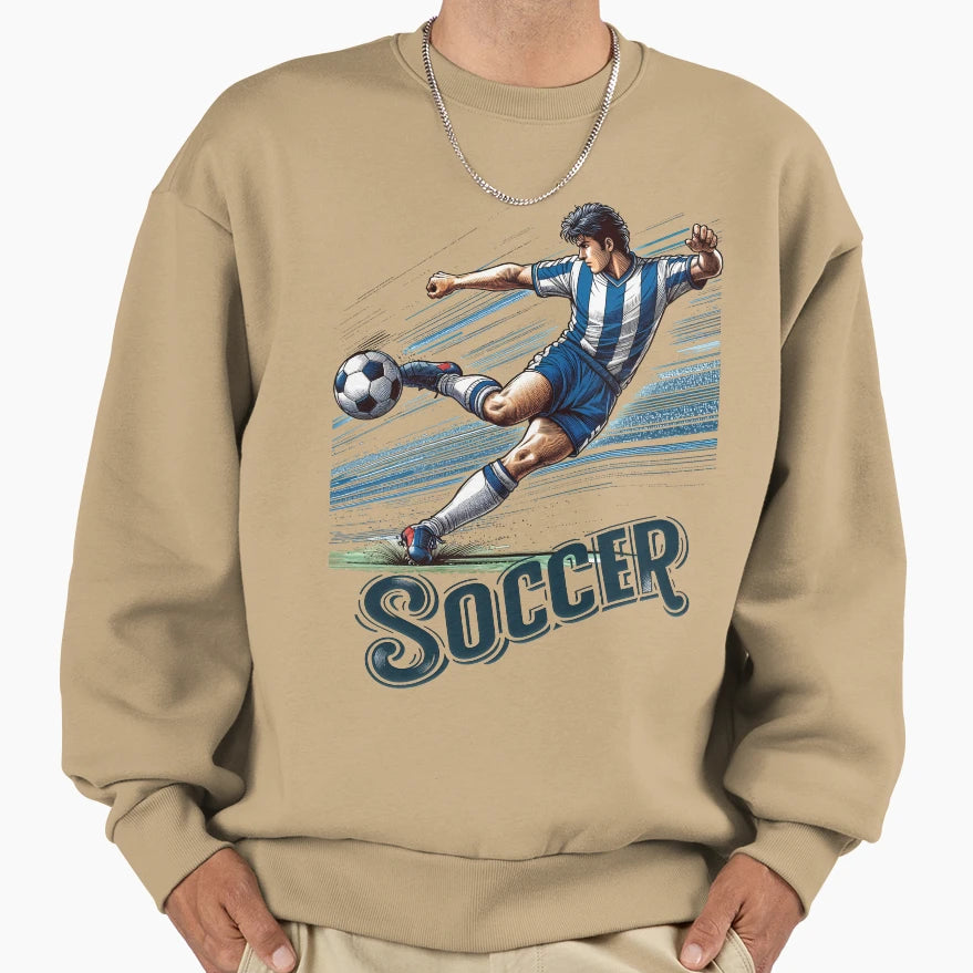 Soccer Player Kicking Ball Sweatshirt - Unique Graphic for Adults - T-Shirt, Sweatshirt, Hoodie