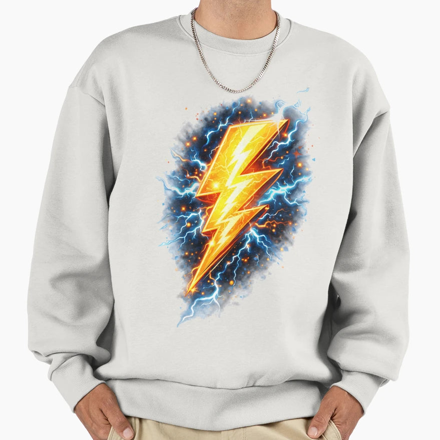 Powerful Golden Lightning Bolt Sweatshirt - Graphic Print Men Women - T-Shirt, Sweatshirt, Hoodie