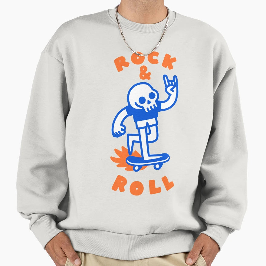 Rock Roll Skull Sweatshirt - Streetwear Style for Adults - T-Shirt, Sweatshirt, Hoodie