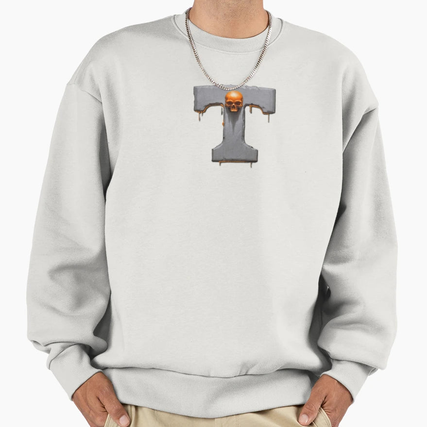 Gray Skull T Orange Sweatshirt - Trendy Graphic Men Women - T-Shirt, Sweatshirt, Hoodie