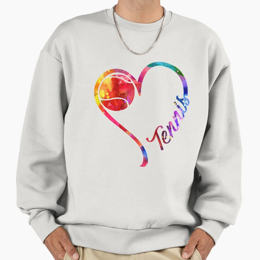 Tennis Heart Sweatshirt - Custom Art Print Men Women - T-Shirt, Sweatshirt, Hoodie