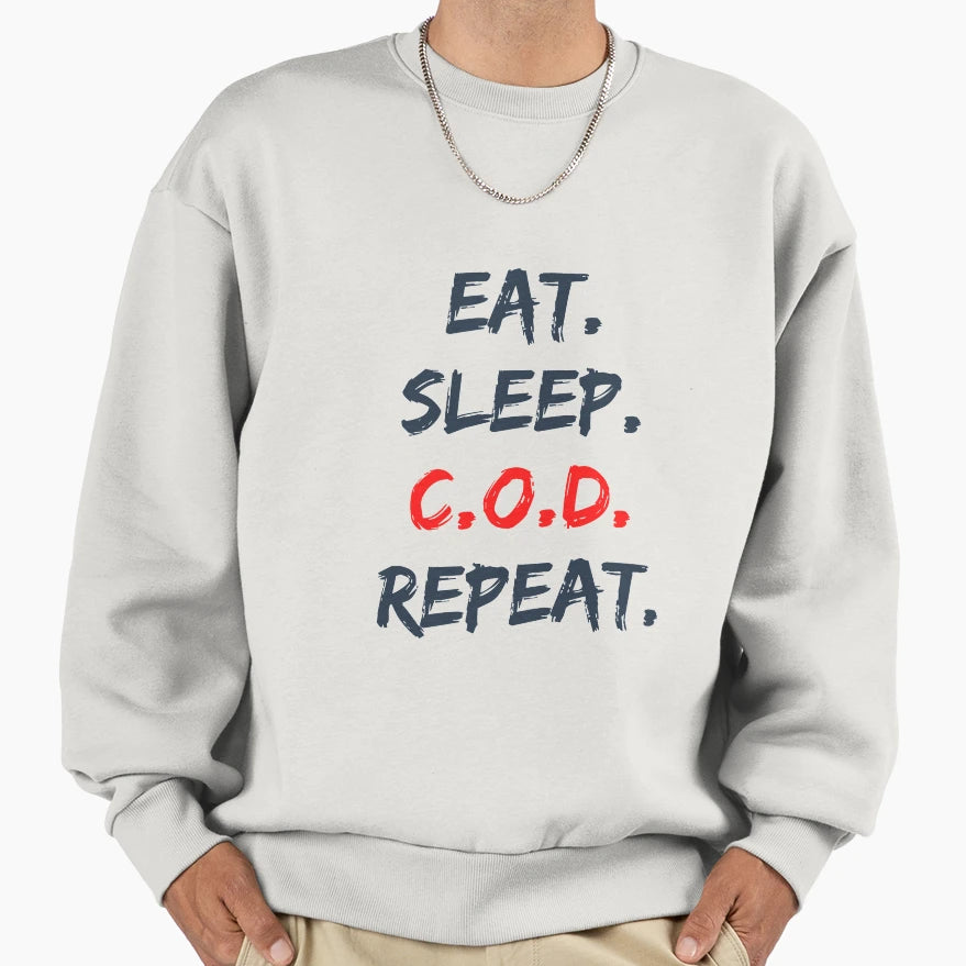 Eat Sleep Cod Repeat Sweatshirt - Trendy Graphic for Adults - T-Shirt, Sweatshirt, Hoodie