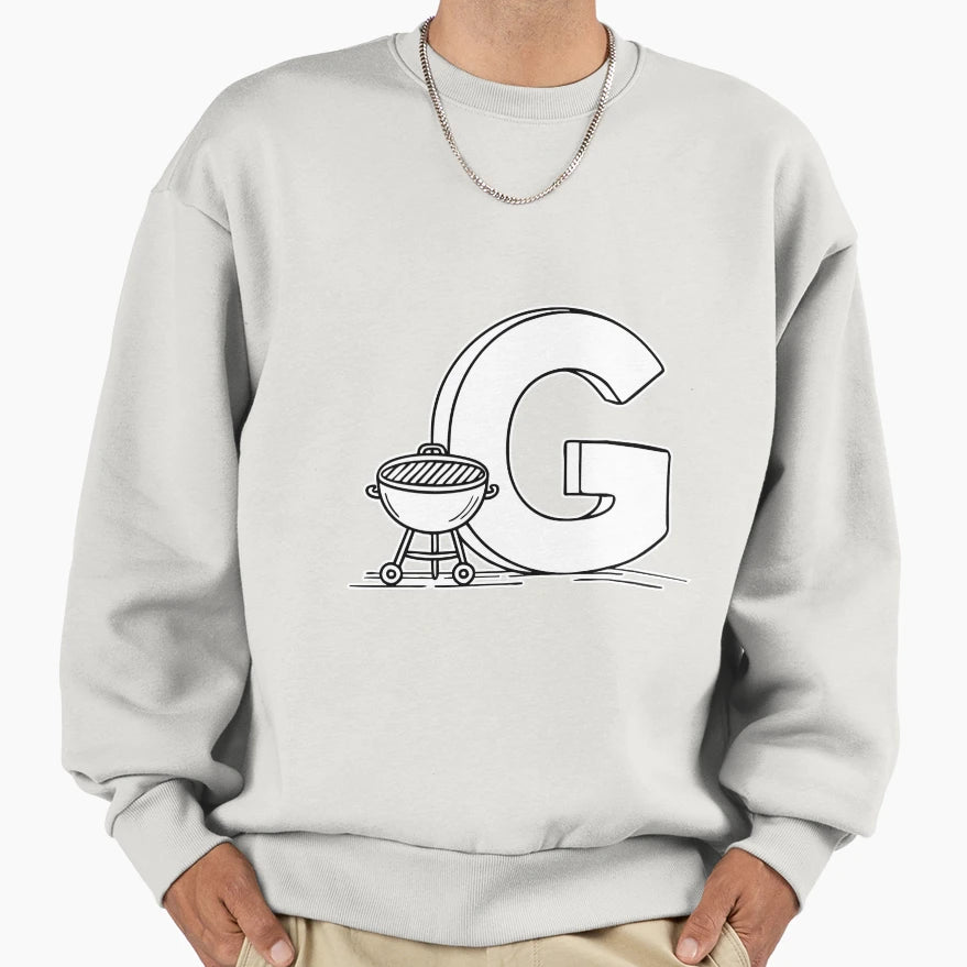 Illustration Letter G Beside Grill Sweatshirt - Unique Graphic Unisex - T-Shirt, Sweatshirt, Hoodie