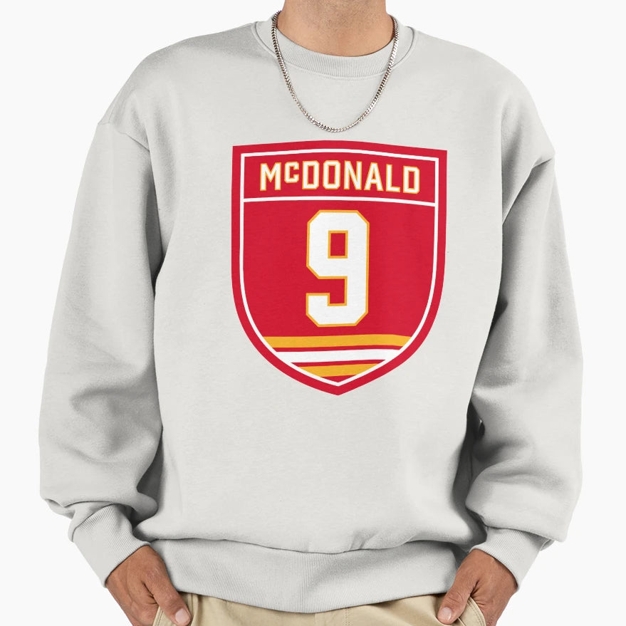 Lanny Mcdonald Calgary 9 Emblem Sweatshirt - Streetwear Style for Adults - T-Shirt, Sweatshirt, Hoodie