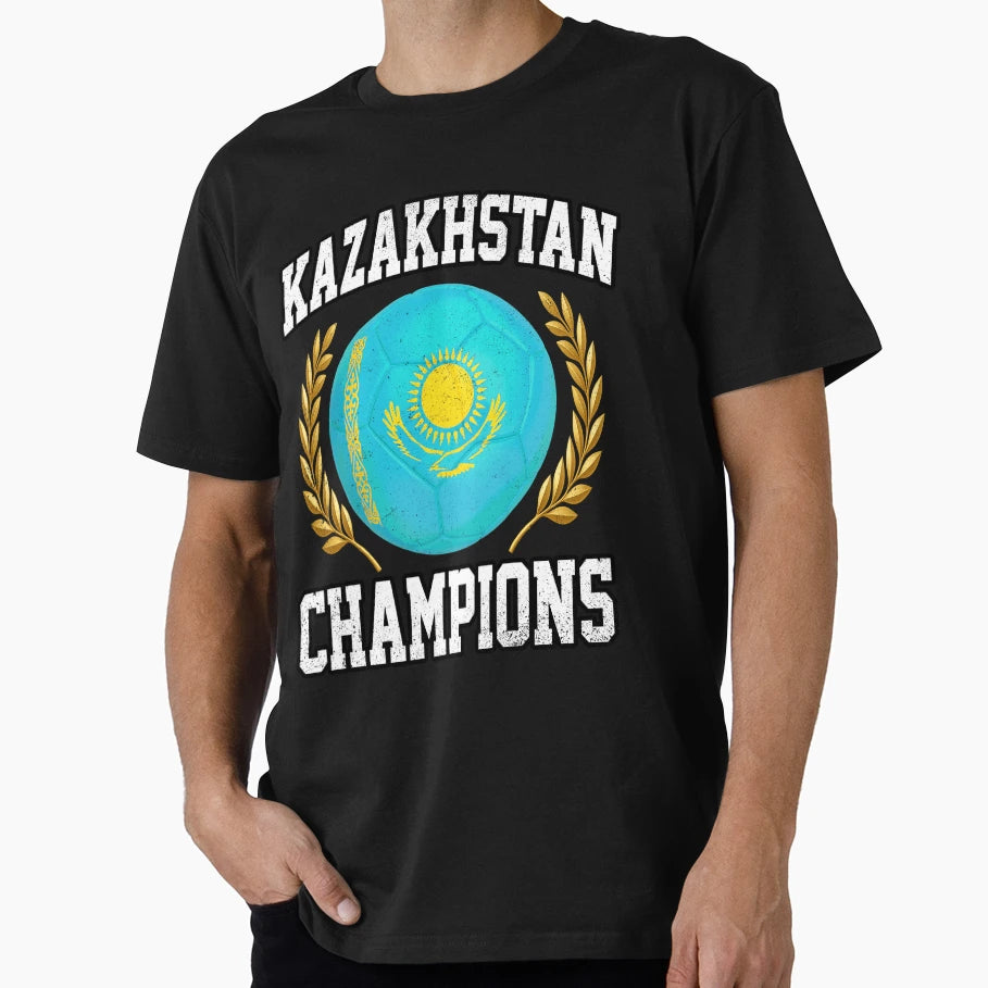 Soccer Ball Flag Champions Kazakhstan T-Shirt - Custom Art Print Unisex - T-Shirt, Sweatshirt, Hoodie