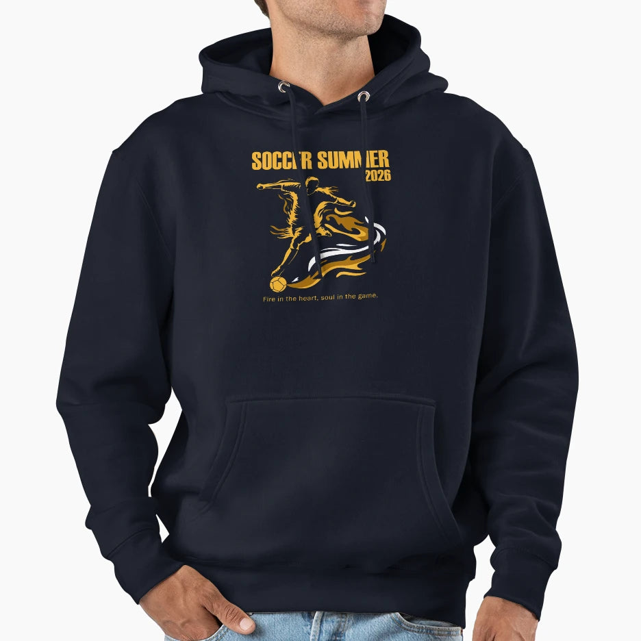 Soccer Summer 2026 Fire Heart Hoodie - Streetwear Style for Adults - T-Shirt, Sweatshirt, Hoodie