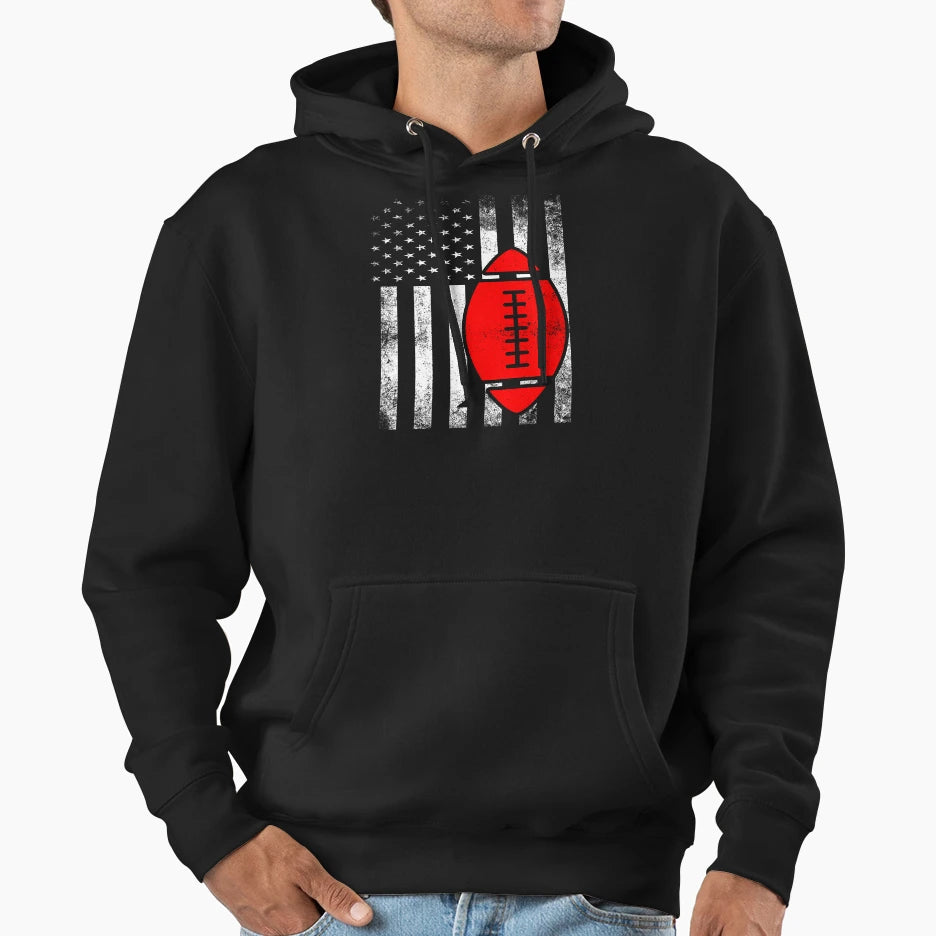 American Flag Red Football Hoodie - Graphic Print Men Women - T-Shirt, Sweatshirt, Hoodie