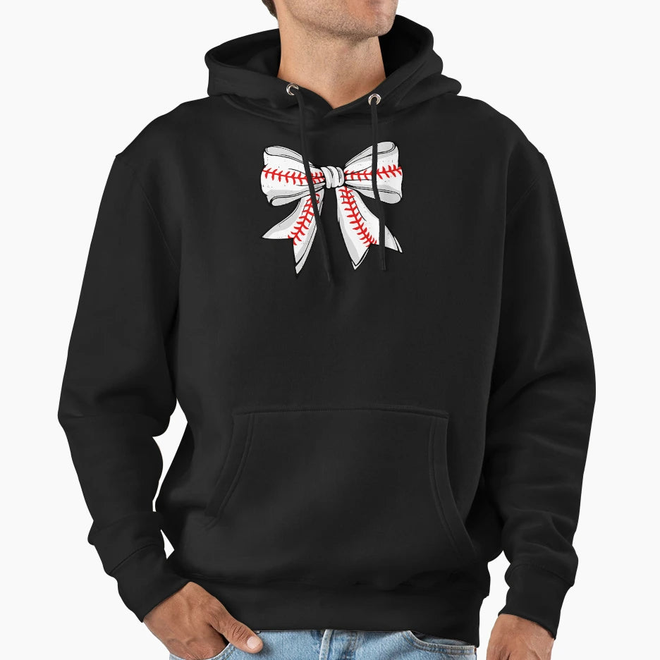 Baseball Bow Softball Fan Player Mom Hoodie - Trendy Graphic Men Women - T-Shirt, Sweatshirt, Hoodie