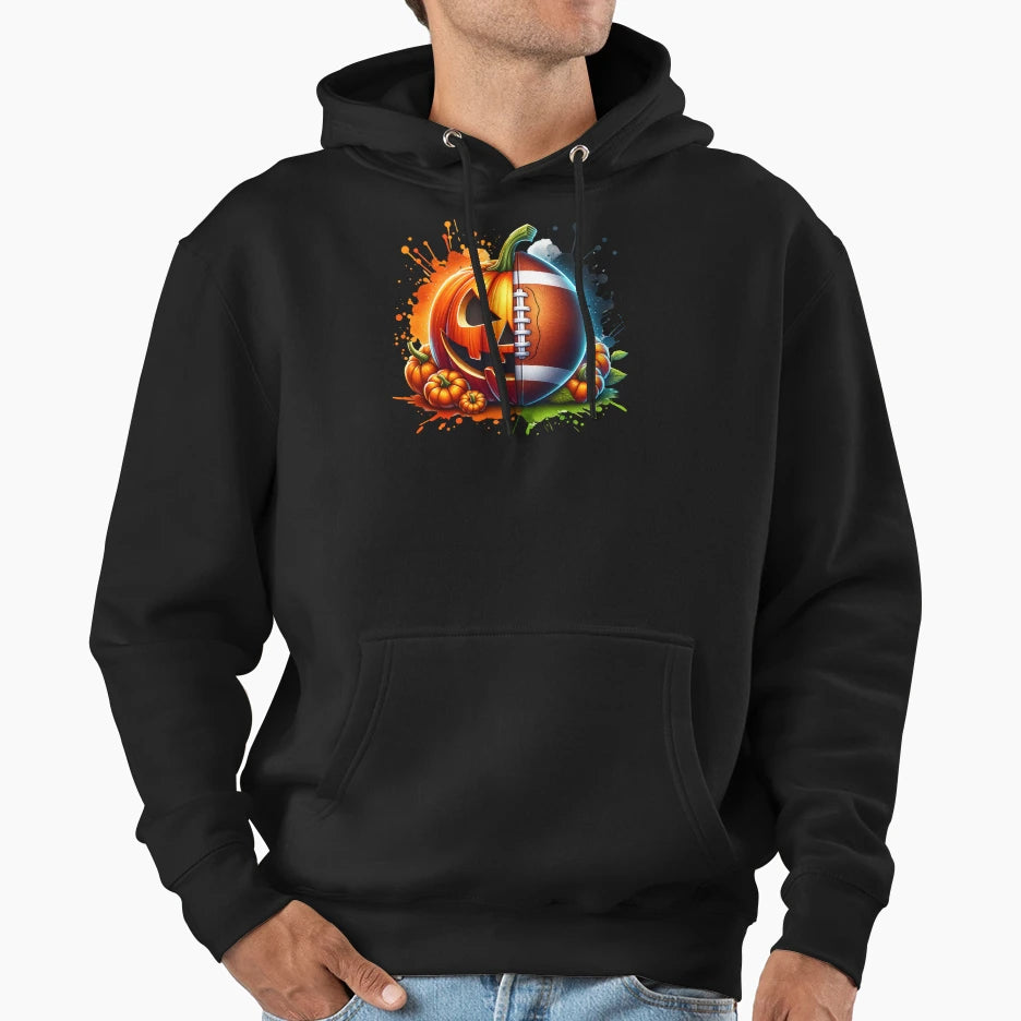 Pumpkin Football Halloween Fall Sports Hoodie - Trendy Graphic for Adults - T-Shirt, Sweatshirt, Hoodie