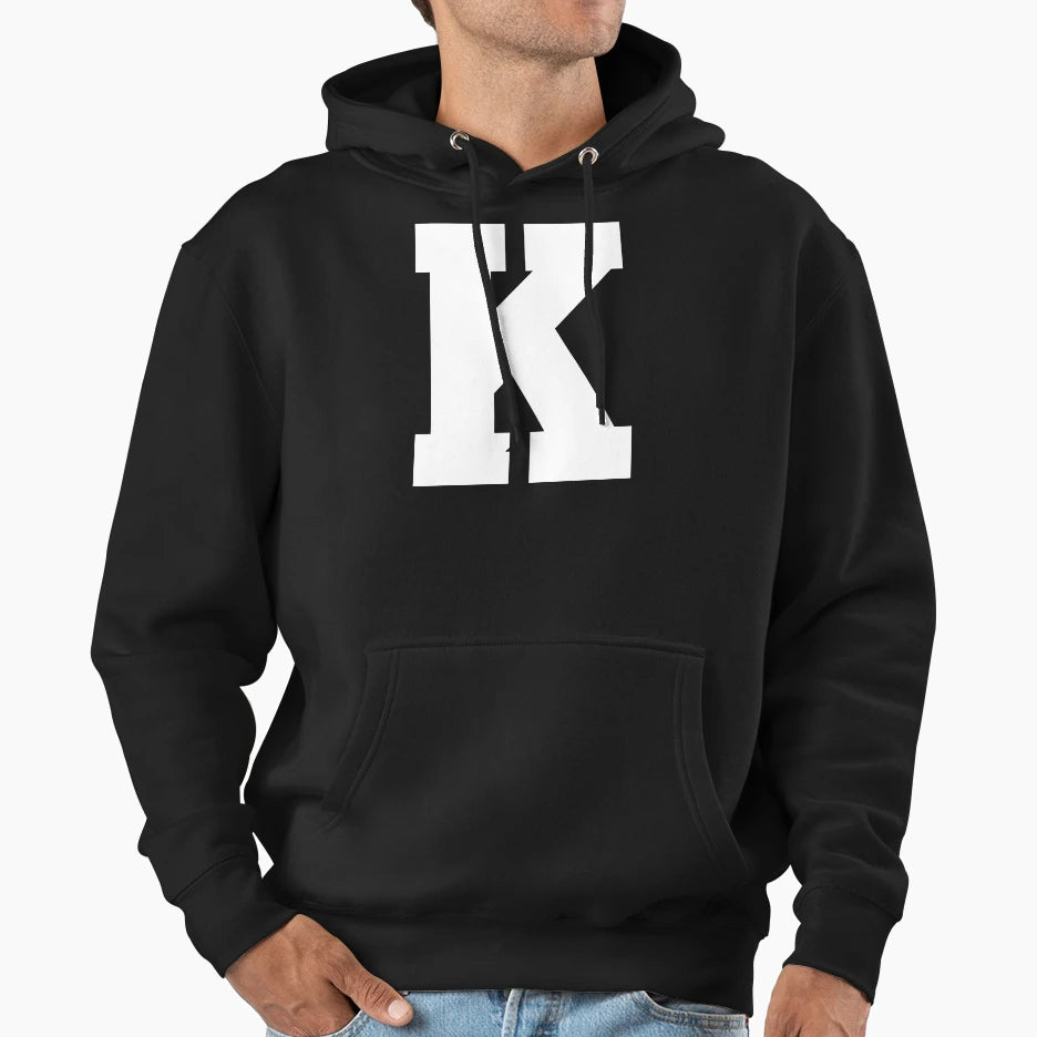 Alphabet White K Sports Letter K Hoodie - Minimalist Print Unisex - T-Shirt, Sweatshirt, Hoodie