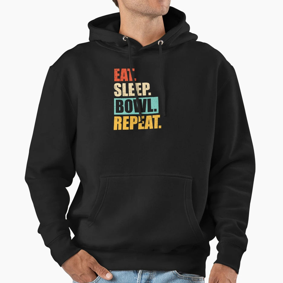 Eat Sleep Bowl Repeat Funny Bowling Bowler Hoodie - Graphic Print Men Women - T-Shirt, Sweatshirt, Hoodie