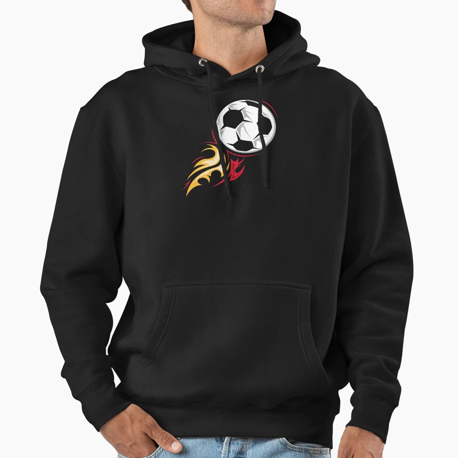 Soccer Fire Ball Illustration Team Hoodie - Fun Novelty Design Men Women - T-Shirt, Sweatshirt, Hoodie