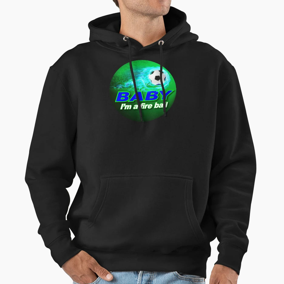 Blue And Green Im Fire Ball Soccer Foot Hoodie - Unique Graphic Men Women - T-Shirt, Sweatshirt, Hoodie