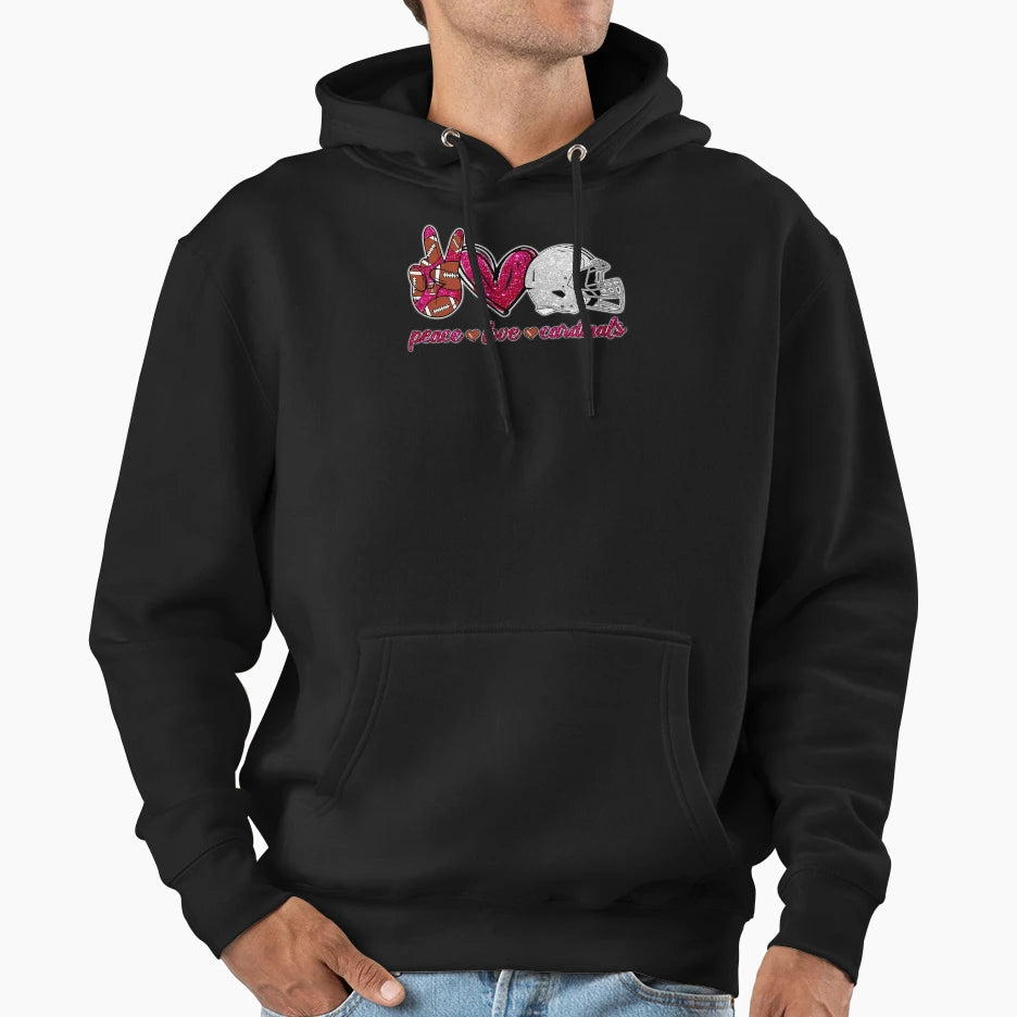 Peace Love Cardinals Football Team Hoodie - Aesthetic Graphic Unisex - T-Shirt, Sweatshirt, Hoodie