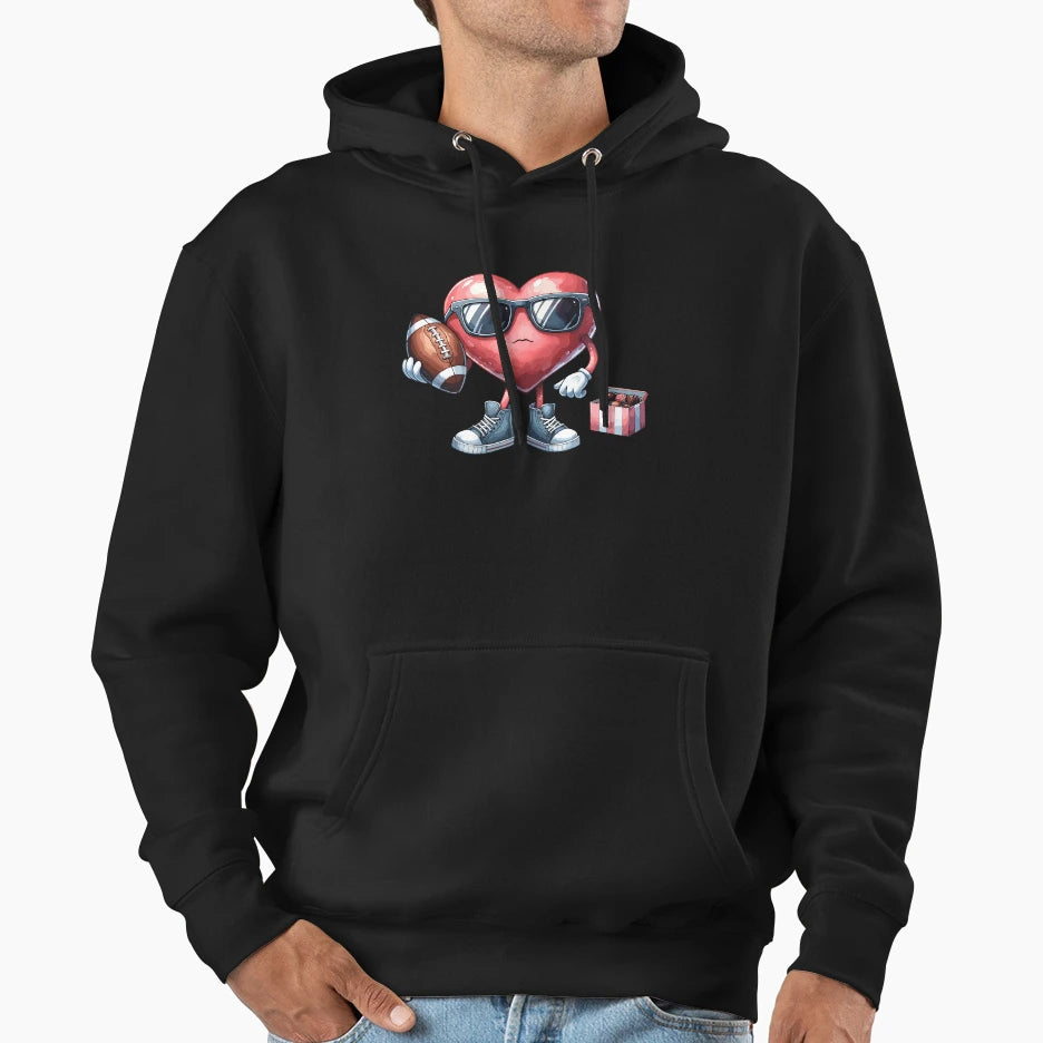 Funny Heart Playing Football Happy Hoodie - Aesthetic Graphic for Adults - T-Shirt, Sweatshirt, Hoodie