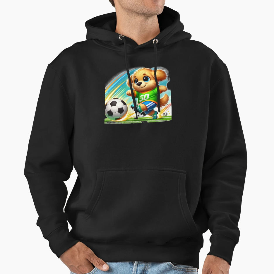 Little Doggo Playing Soccer Hoodie - Fun Novelty Design for Adults - T-Shirt, Sweatshirt, Hoodie
