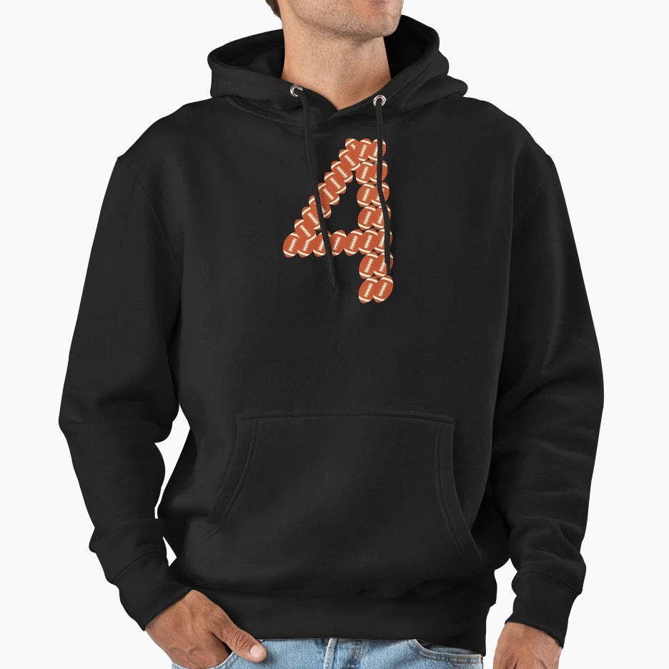 Player Number 4 Four American Football Hoodie - Unique Graphic Men Women - T-Shirt, Sweatshirt, Hoodie