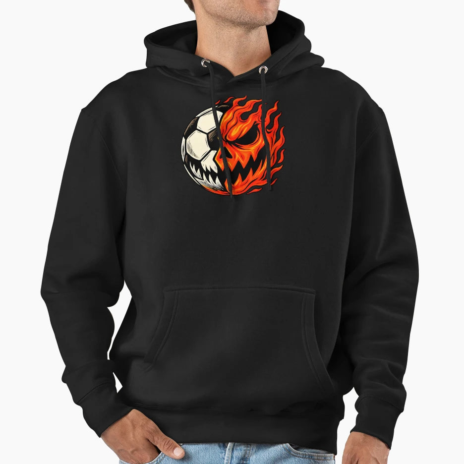 Halloween Soccer Ball Pumpkin Flame Hoodie - Aesthetic Graphic Men Women - T-Shirt, Sweatshirt, Hoodie