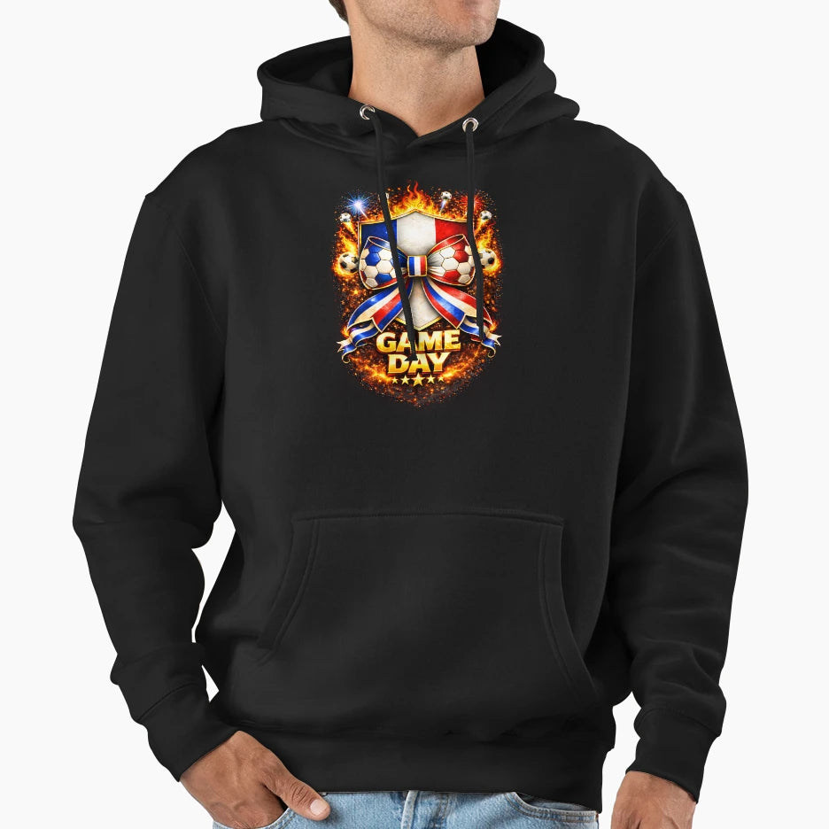 France Soccer Game Day Flaming Tricolor Hoodie - Unique Graphic Unisex - T-Shirt, Sweatshirt, Hoodie