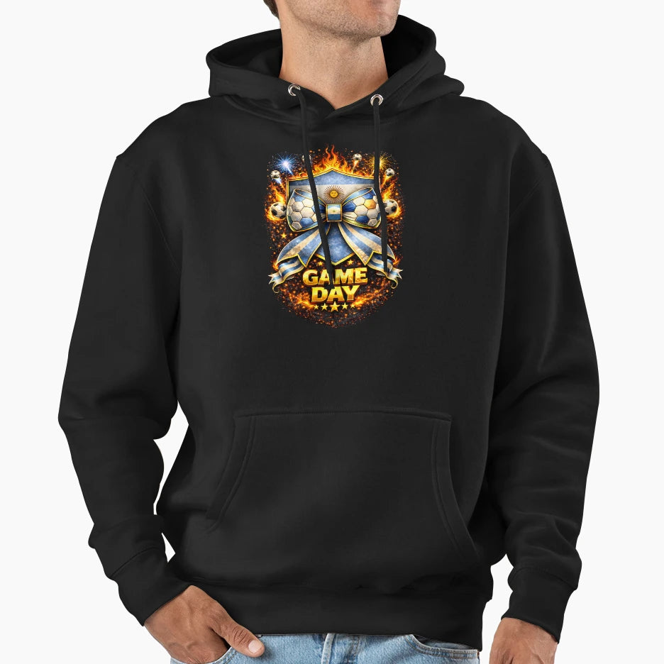 Argentina Soccer Bow Game Day Fire Hoodie - Fun Novelty Design Men Women - T-Shirt, Sweatshirt, Hoodie