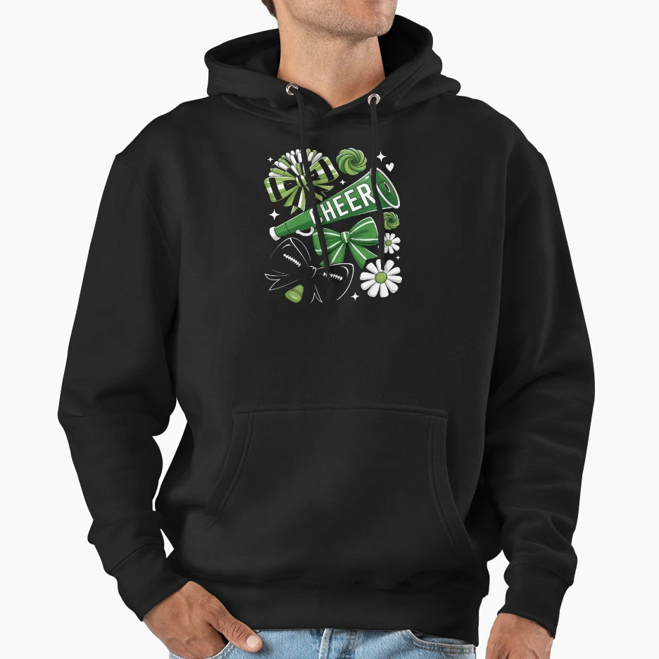 Green Cheer Football Game Day Coquette Hoodie - Graphic Print for Adults - T-Shirt, Sweatshirt, Hoodie