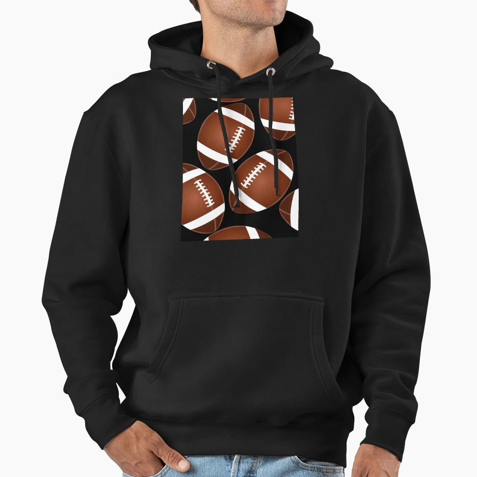 American Football Game Pattern Balls Sport Hoodie - Trendy Graphic Unisex - T-Shirt, Sweatshirt, Hoodie