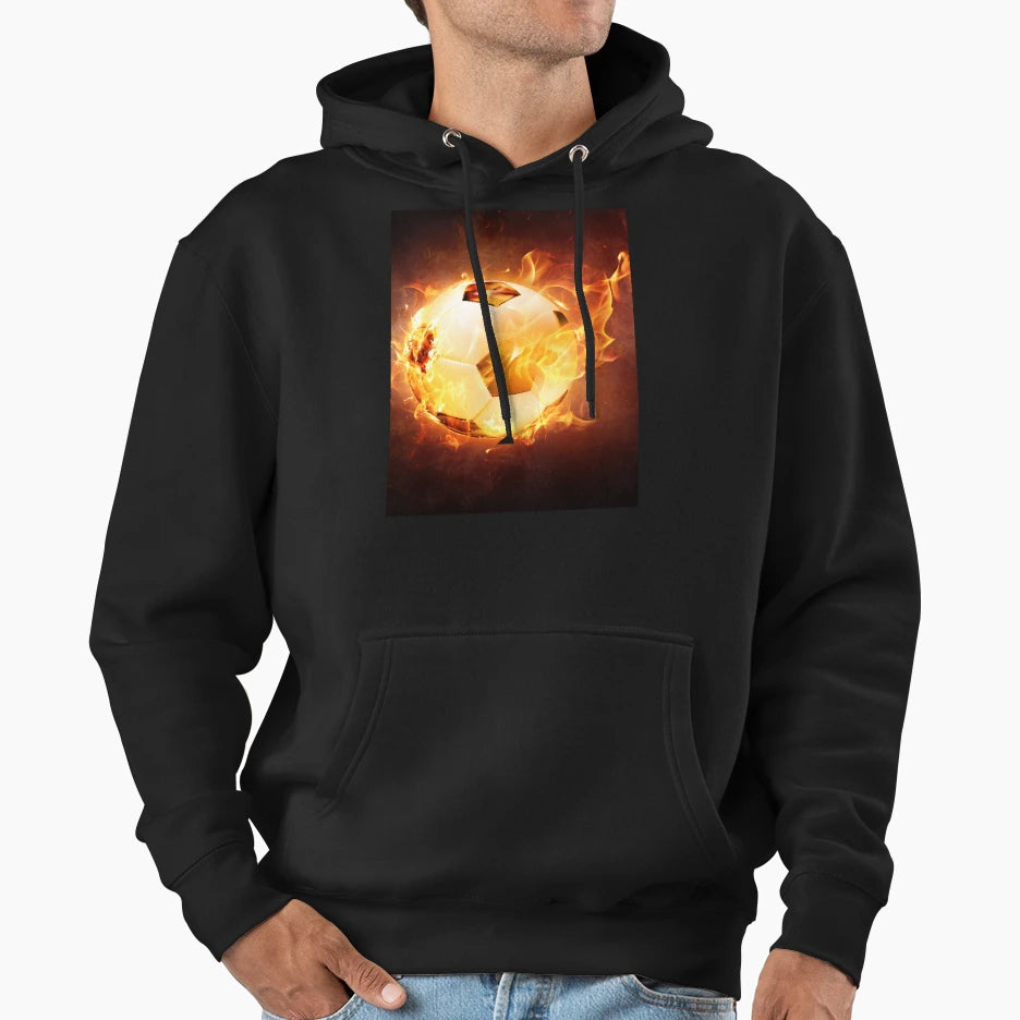 Football Soccer Ball Fire Hoodie - Streetwear Style for Adults - T-Shirt, Sweatshirt, Hoodie