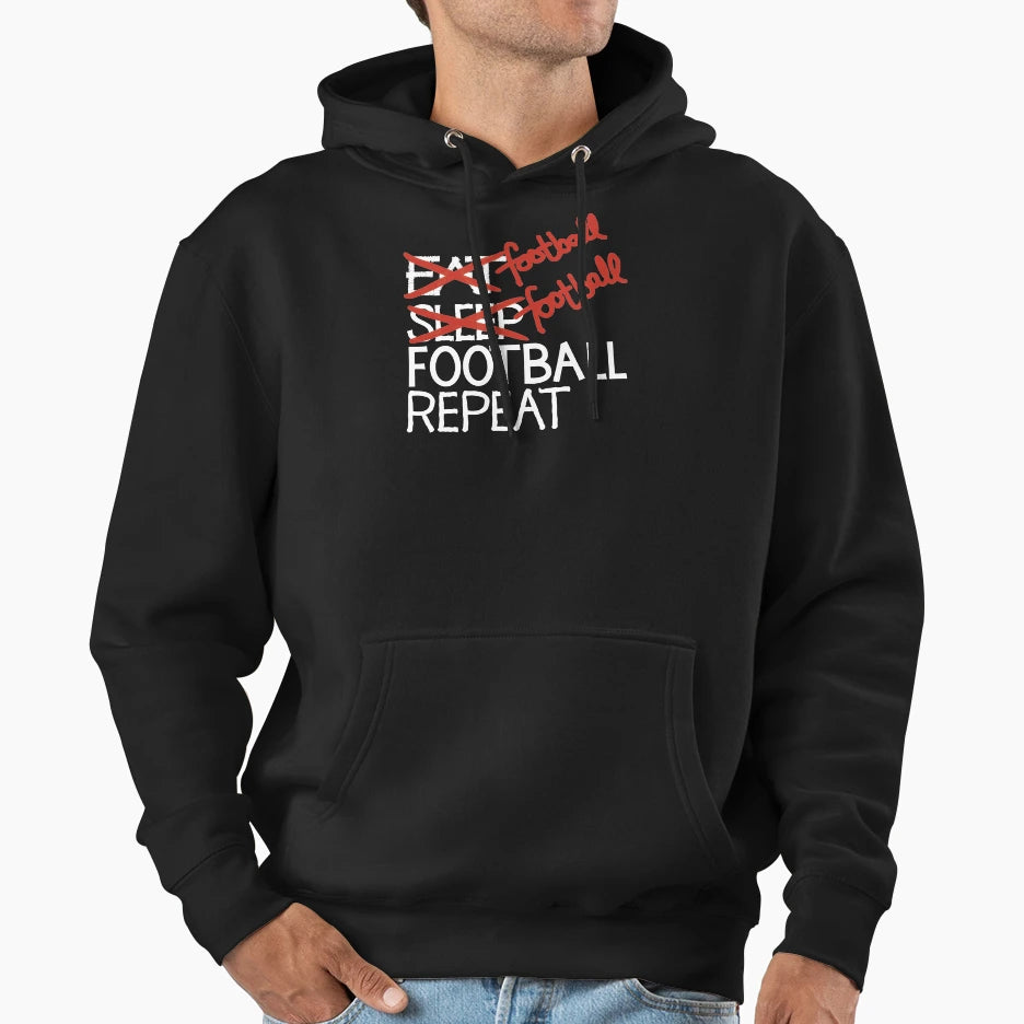 Football Football Football Repeat Hoodie - Minimalist Print for Adults - T-Shirt, Sweatshirt, Hoodie