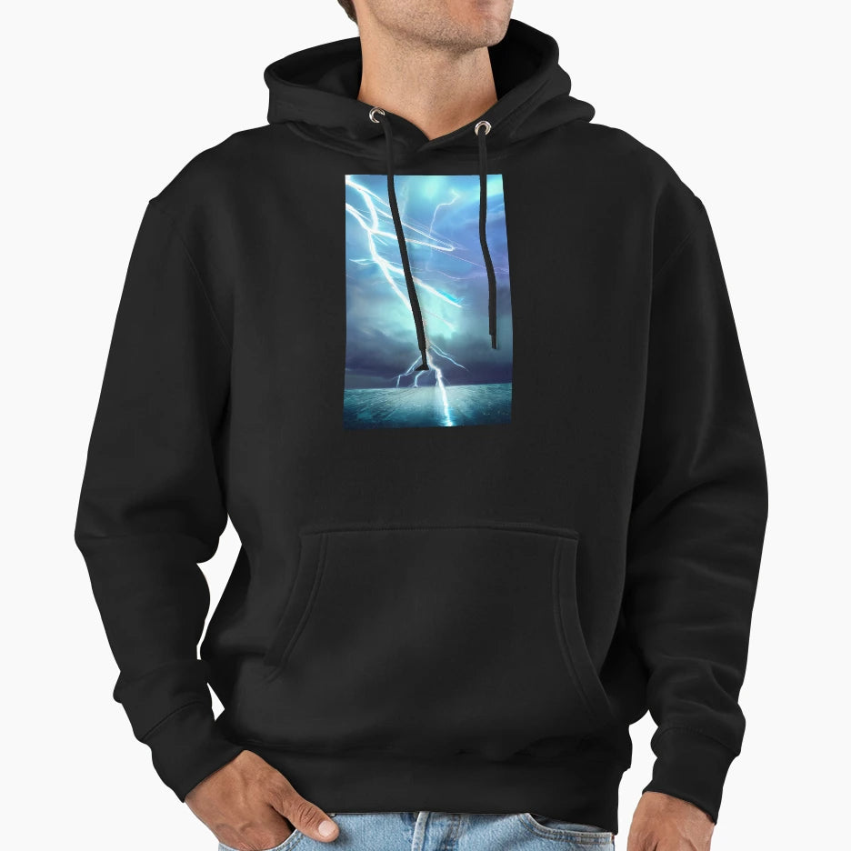 Aqua Lightning Bolt Thunderstorm Ai Hoodie - Minimalist Print for Adults - T-Shirt, Sweatshirt, Hoodie
