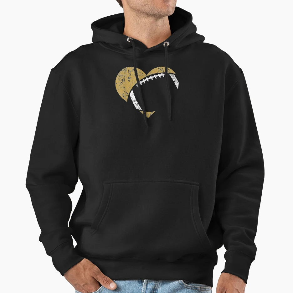 Football Heart Cutout Gold White Hoodie - Fun Novelty Design for Adults - T-Shirt, Sweatshirt, Hoodie