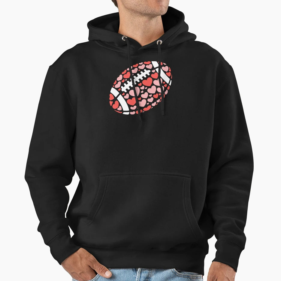 Heart Patterned Football Hoodie - Unique Graphic Unisex - T-Shirt, Sweatshirt, Hoodie