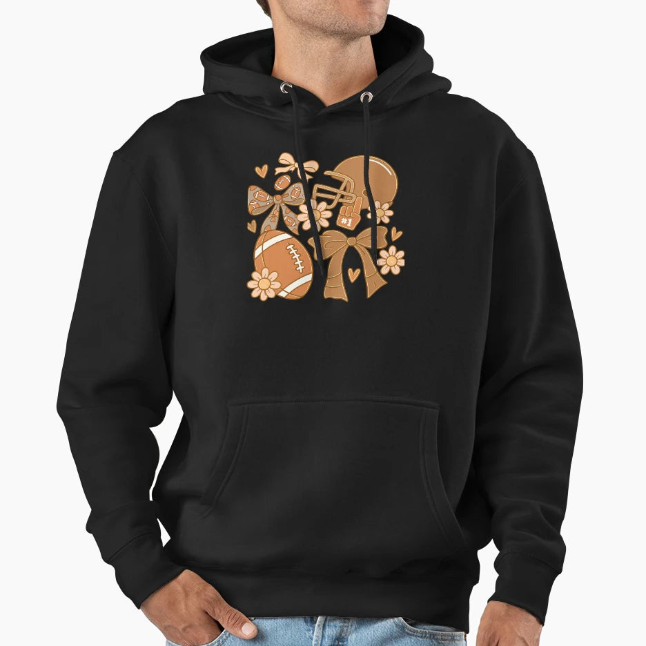 Football Floral Helmet Bow Fans Hoodie - Casual Everyday Wear for Adults - T-Shirt, Sweatshirt, Hoodie