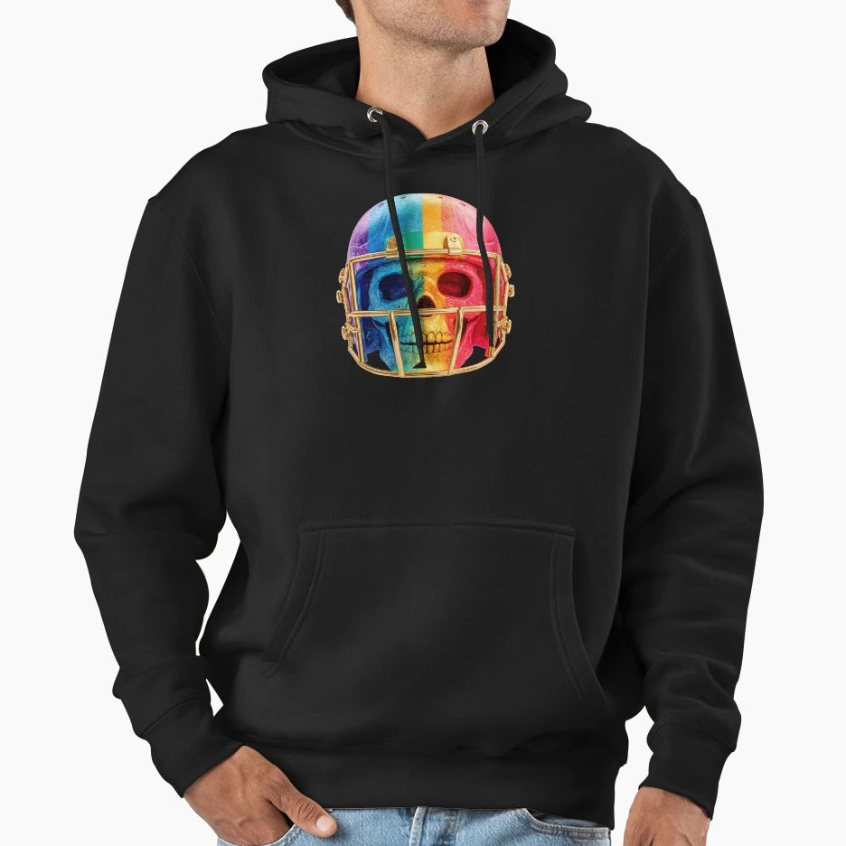 Rainbow Pride Football Skull Helmet Hoodie - Unique Graphic Men Women - T-Shirt, Sweatshirt, Hoodie