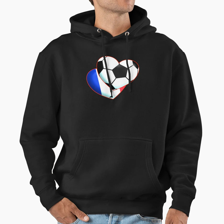 Football Heart France Hoodie - Minimalist Print Men Women - T-Shirt, Sweatshirt, Hoodie