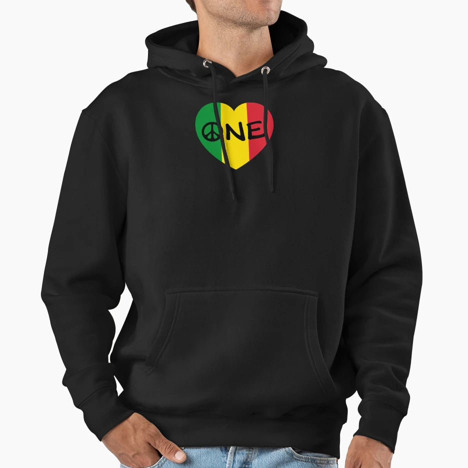 Rasta Reggae Music Peace Heart One Love Hoodie - Aesthetic Graphic Unisex - T-Shirt, Sweatshirt, Hoodie