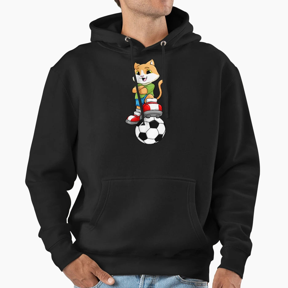 Cat As Soccer Player Soccer Ball And Shoes Hoodie - Graphic Print Men Women - T-Shirt, Sweatshirt, Hoodie